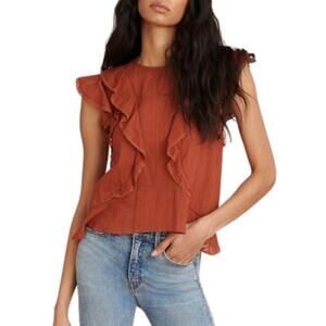 Veronica Beard Sz 10 Womens Orange Floral Flutter Sleeve Boho Prairie Luxury Top